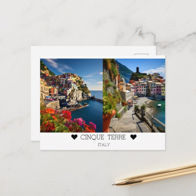 Personalized, sunny day in Cinque Terre, Italy Postcard (Front/Back In Situ)