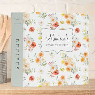 Personalized Sunny Floral Pattern Recipe Cookbook Binder