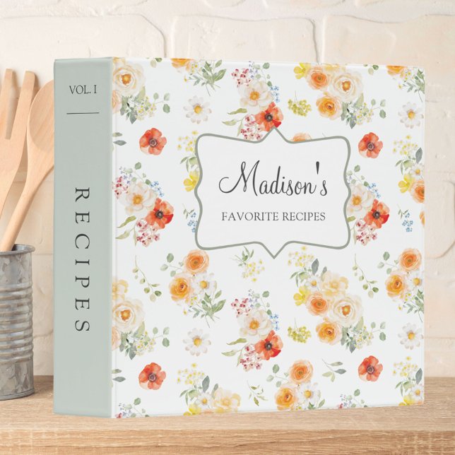 Personalized Sunny Floral Pattern Recipe Cookbook Binder (Creator Uploaded)