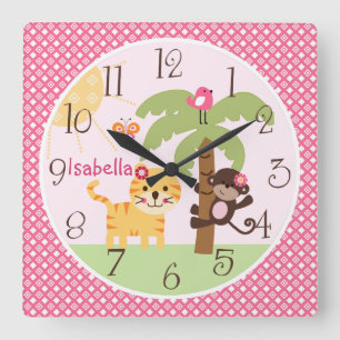Personalized Sunny Monkey & Tiger Nursery Clock