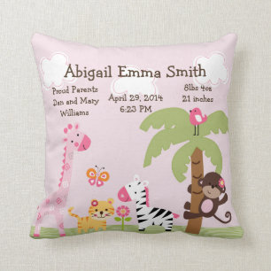 Personalized Sunny Safari/Girl Animals Pillow