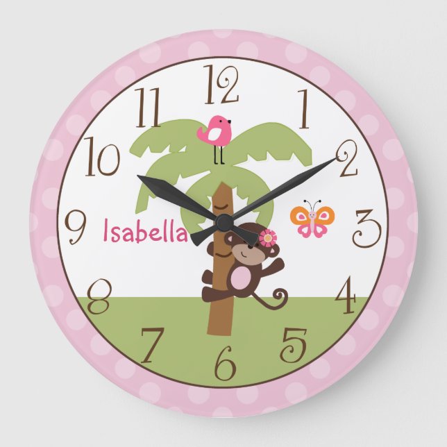 Personalized Sunny Safari Monkey Nursery Clock (Front)