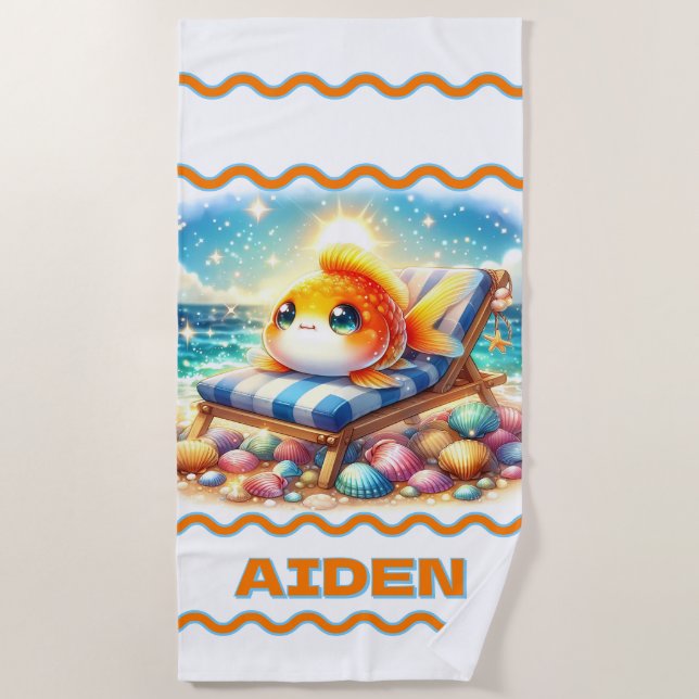 Personalized Sunny Side Up: A Fishy Vacation Beach Towel (Front)