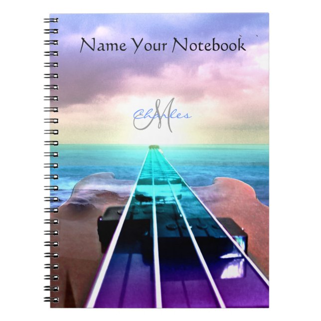 Personalized Sunset Bass Guitar Music Notebook (Front)