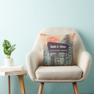 Personalized Sunset Mountain National Park Forest Throw Pillow