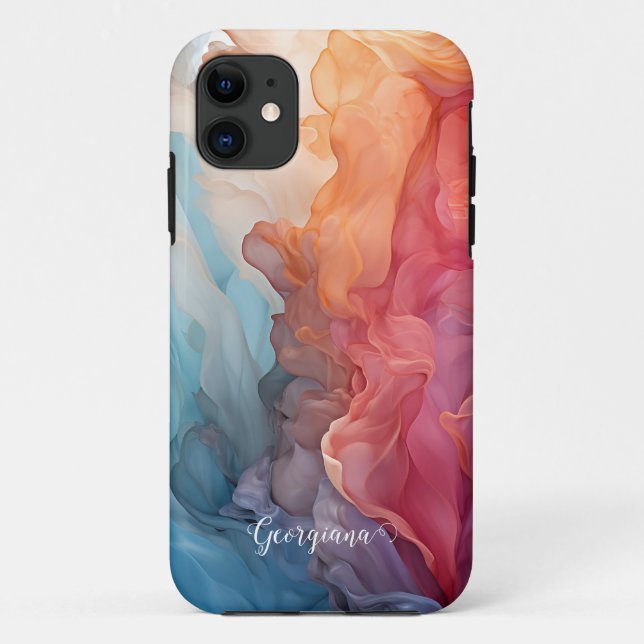 Personalized Sunset on Sea Alcohol Ink Phone Case (Back)