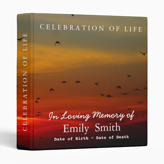 Personalized Sunset Sea Celebration of Life 3 Ring Binder (Front/Spine)