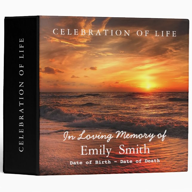 Personalized Sunset Sea Celebration of Life Binder (Front/Spine)