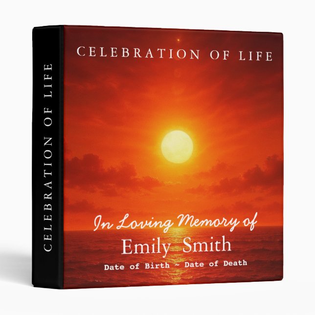 Personalized Sunset Sea Celebration of Life Binder (Front/Spine)