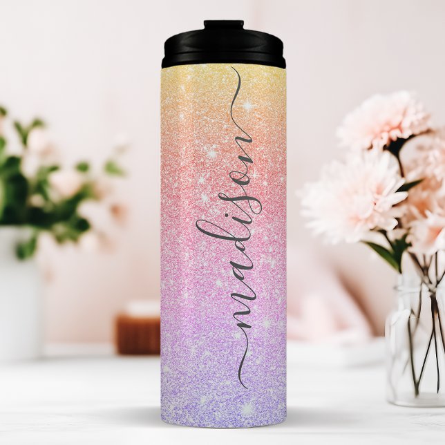 Personalized Sunset Sparkle Glitter Thermal Tumbler (Creator Uploaded)