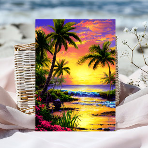 Personalized Sunset Tropical Birthday Card