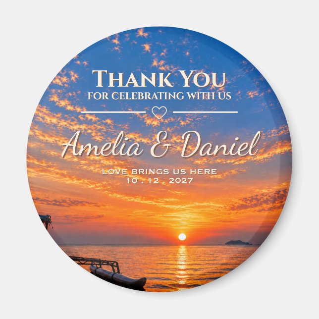 Personalized Sunset Wedding Favour Magnet (Front)