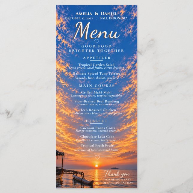 Personalized Sunset Wedding Menu (Front)