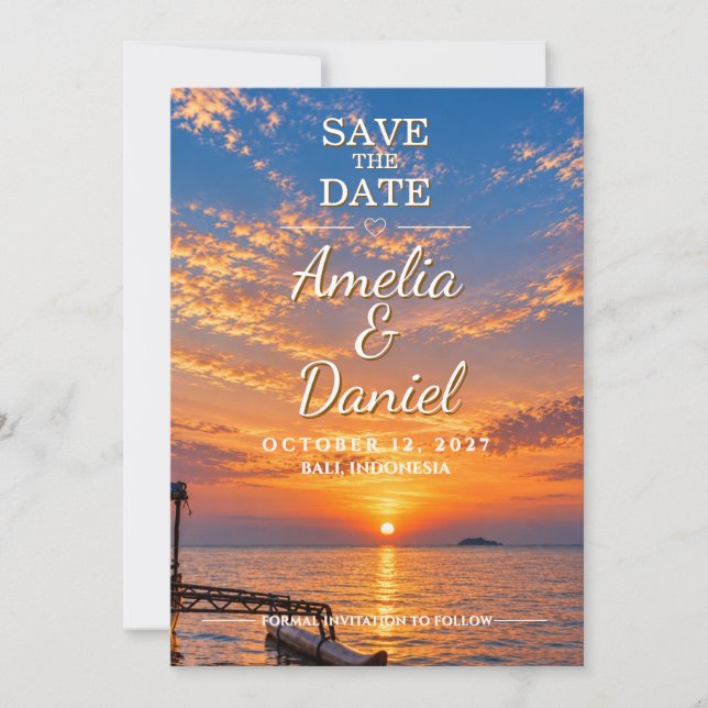 Personalized Sunset Wedding Save the Date Card (Front)
