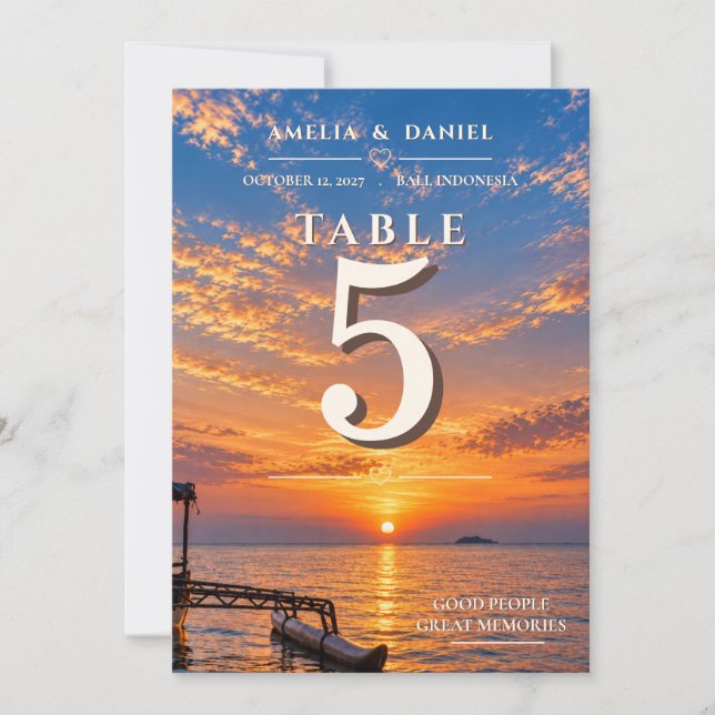 Personalized Sunset Wedding Table Number (Front)