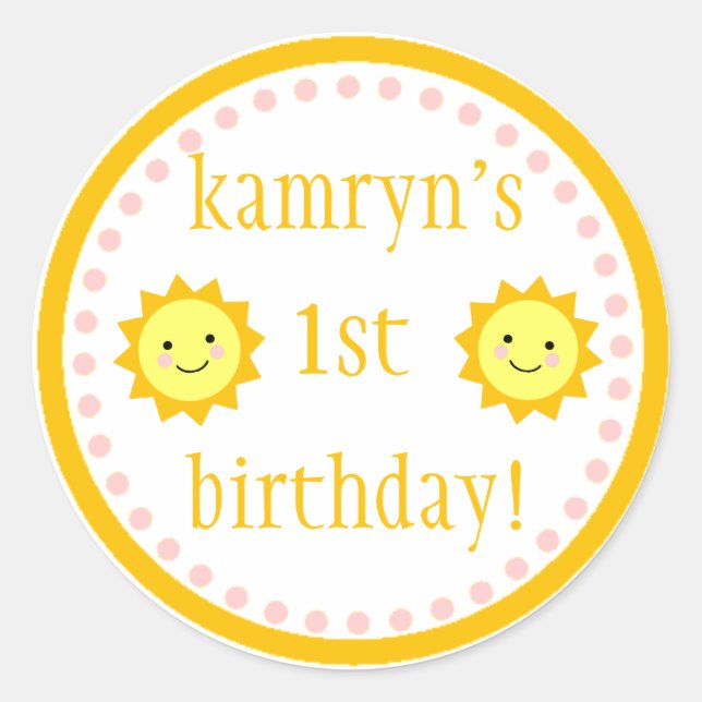 Personalized Sunshine 1st Birthday Sticker (Front)