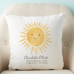 Personalized Sunshine Birth Stats Throw Pillow<br><div class="desc">This cute baby pillow features a yellow smiling sun.
Easily customizable with baby's name and birth stats it makes a great gift for a baby's nursery.
Original Watercolor © Michele Davies.</div>