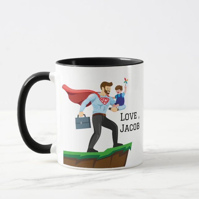 Personalized Super DAD/Father Carrying His Son Mug (Left)