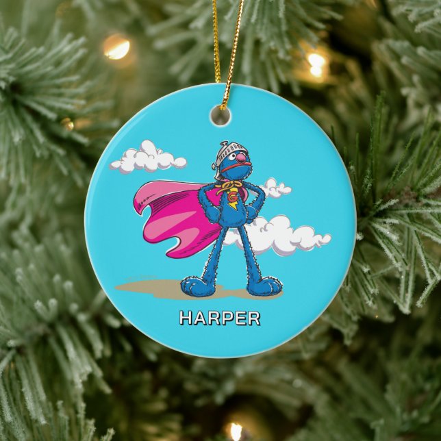 Personalized Super Grover | Custom Name & Photo Ceramic Ornament (Tree)
