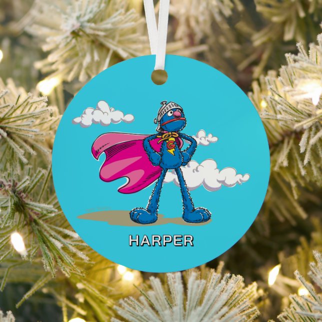 Personalized Super Grover | Custom Name & Photo Metal Ornament (Insitu)