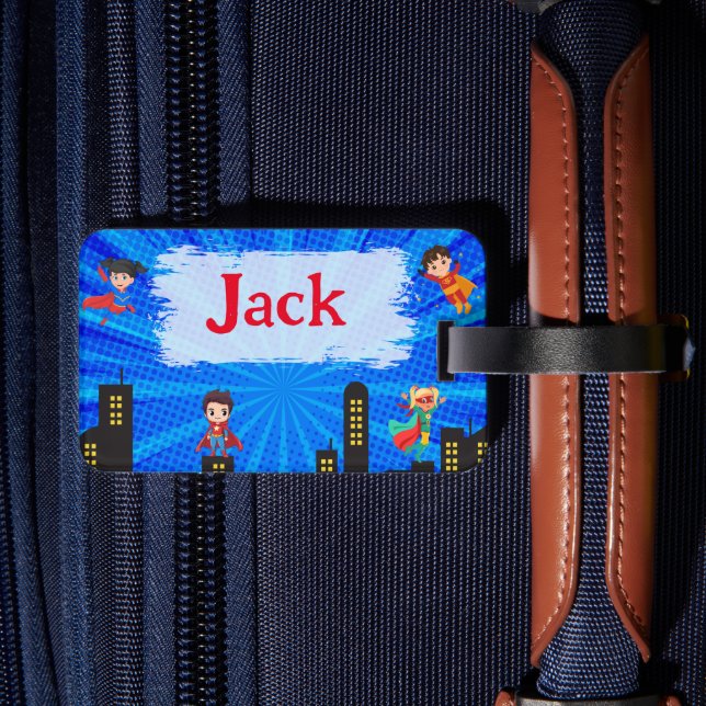 Personalized Super Hero Child Name Luggage Tag (Back Insitu 2)