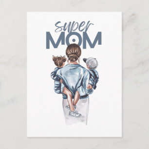 Personalized Super Mom with Son and Daughter Gift  Announcement Postcard