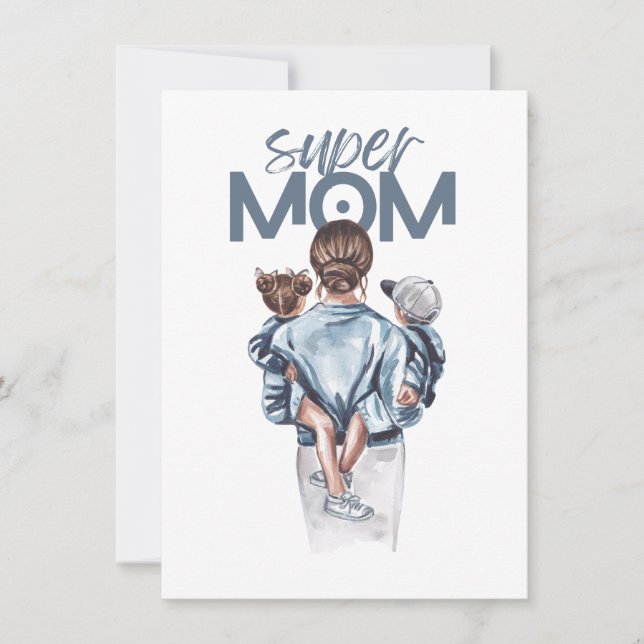 Personalized Super Mom with Son and Daughter Gift  Card (Front)