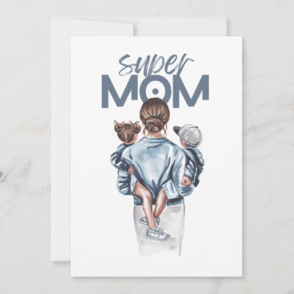 Personalized Super Mom with Son and Daughter Gift  Card