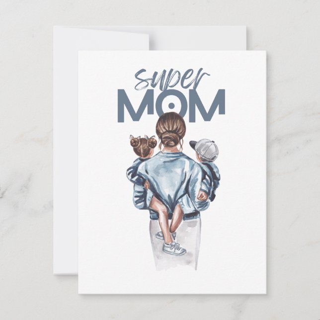 Personalized Super Mom with Son and Daughter Gift Card (Front)