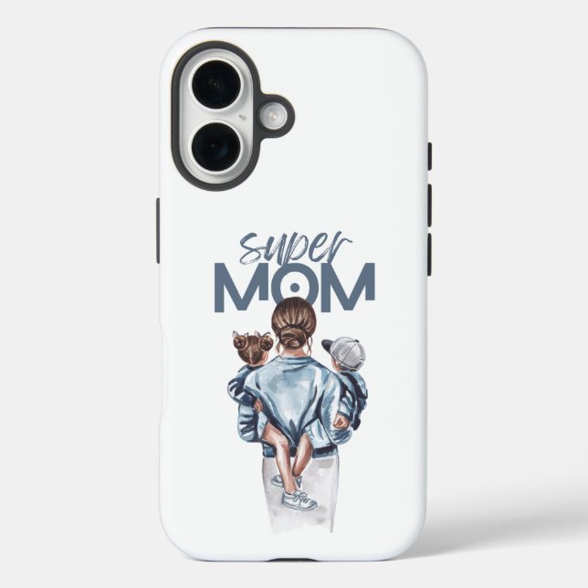 Personalized Super Mom with Son and Daughter Gift Case-Mate iPhone Case (Back)