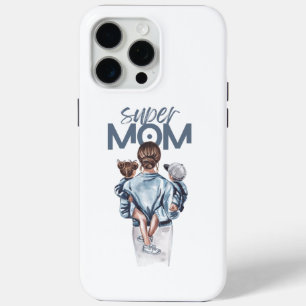 Personalized Super Mom with Son and Daughter Gift iPhone 15 Pro Max Case