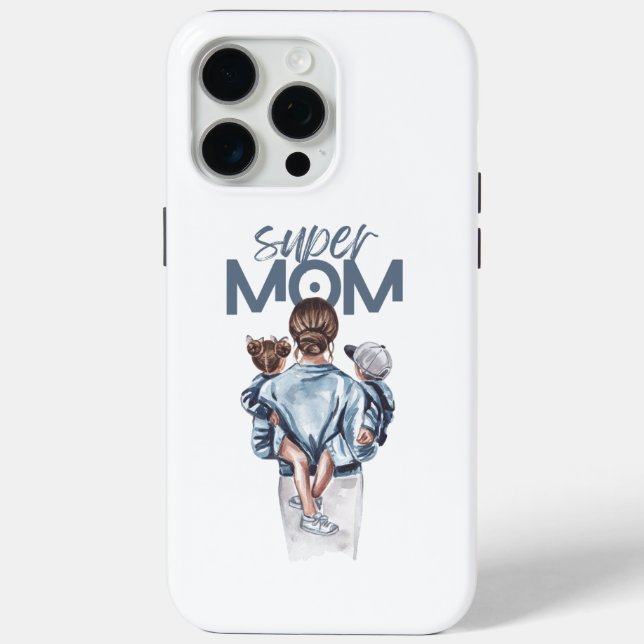 Personalized Super Mom with Son and Daughter Gift Case-Mate iPhone Case (Back)
