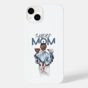 Personalized Super Mom with Son and Daughter Gift Case-Mate iPhone 14 Plus Case