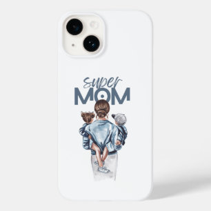 Personalized Super Mom with Son and Daughter Gift Case-Mate iPhone 14 Case
