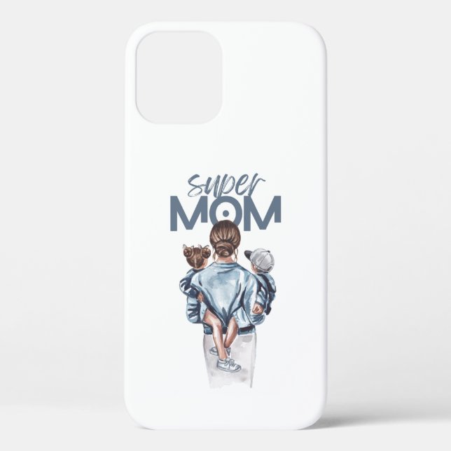 Personalized Super Mom with Son and Daughter Gift Case-Mate iPhone Case (Back)