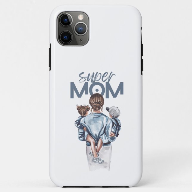 Personalized Super Mom with Son and Daughter Gift Case-Mate iPhone Case (Back)