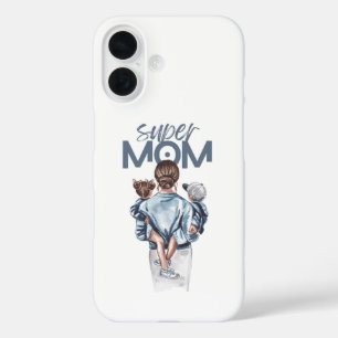Personalized Super Mom with Son and Daughter Gift iPhone 16 Case