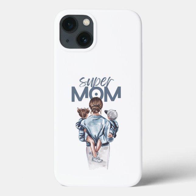 Personalized Super Mom with Son and Daughter Gift Case-Mate iPhone Case (Back)