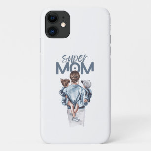 Personalized Super Mom with Son and Daughter Gift iPhone 11 Case