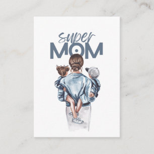 Personalized Super Mom with Son and Daughter Gift  Enclosure Card