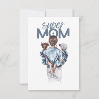 Personalized Super Mom with Son and Daughter Gift  Invitation