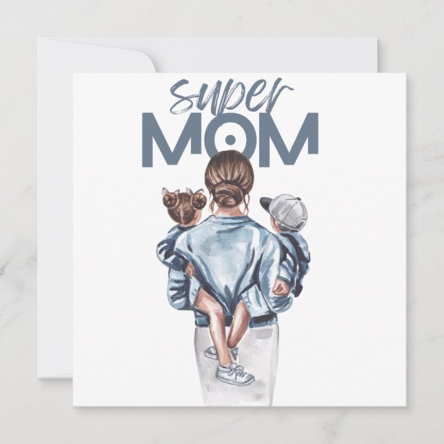 Personalized Super Mom with Son and Daughter Gift  Invitation (Front)