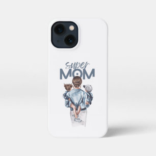 Personalized Super Mom with Son and Daughter Gift iPhone 13 Mini Case
