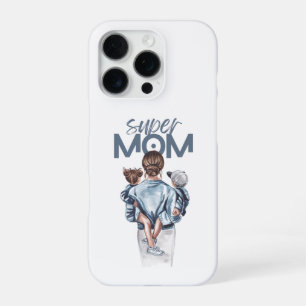 Personalized Super Mom with Son and Daughter Gift iPhone 16 Pro Case