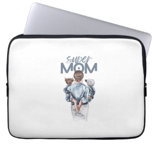 Personalized Super Mom with Son and Daughter Gift Laptop Sleeve