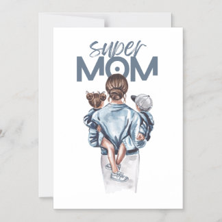 Personalized Super Mom with Son and Daughter Gift  Magnetic Invitation