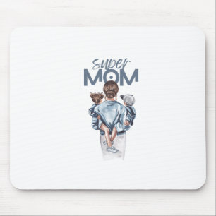 Personalized Super Mom with Son and Daughter Gift Mouse Pad
