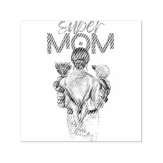 Personalized Super Mom with Son and Daughter Gift  Self-inking Stamp