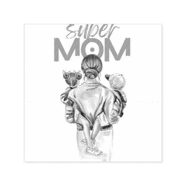 Personalized Super Mom with Son and Daughter Gift  Self-inking Stamp (Design)