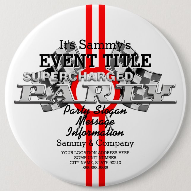 Personalized Supercharged Performance Party 6 Inch Round Button (Front)